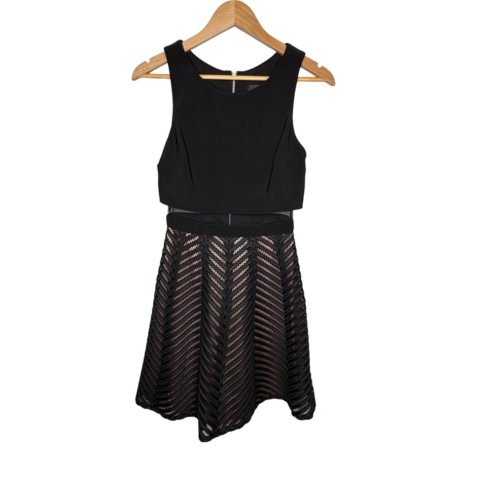 Betsy & Adam Black Sheer Illusion Mesh Party Fit & Flare‎ Dress Cocktail Size 4 - Picture 3 of 11